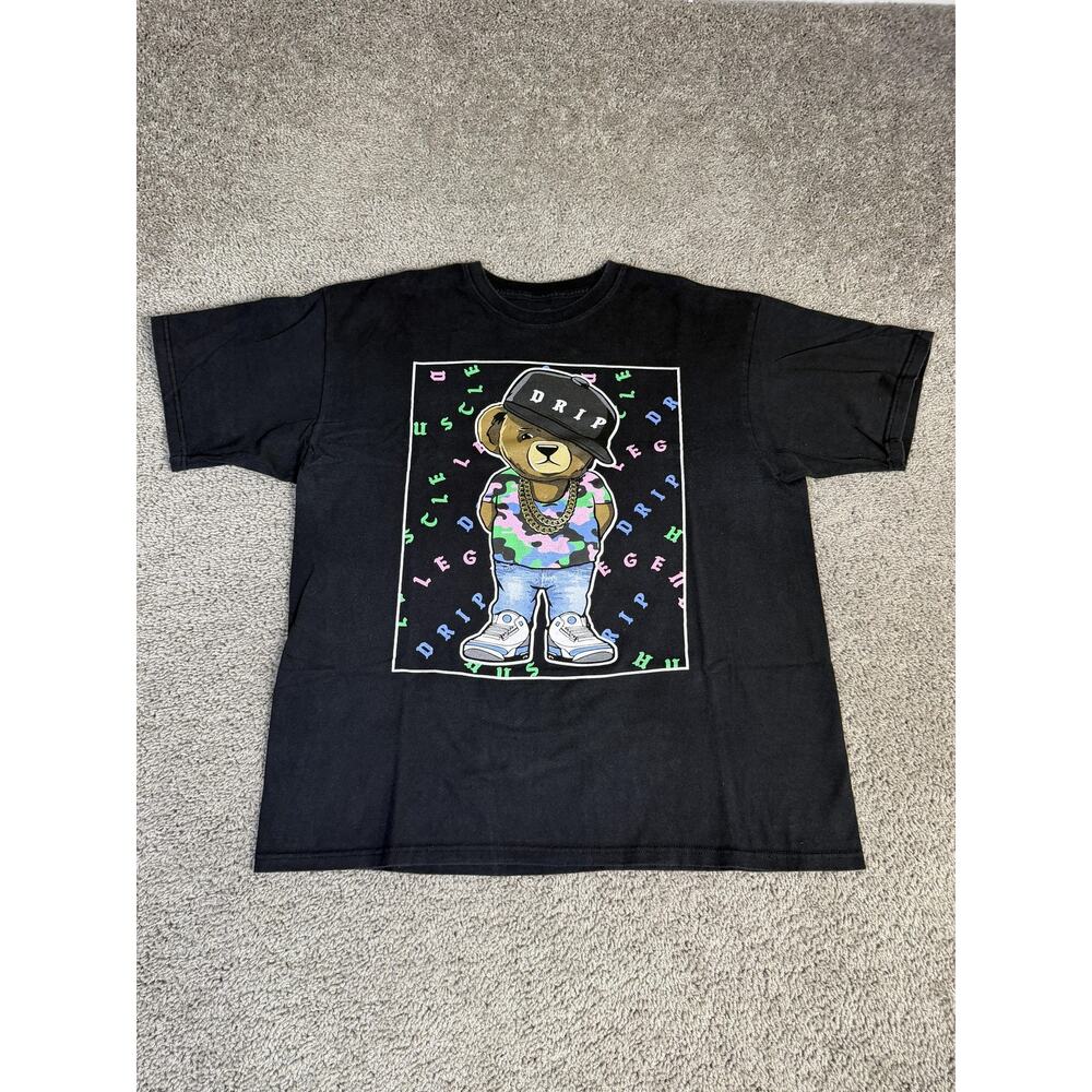 Bailey Apparel Shirt Mens XL Black Drip Bear Graphic Crew Neck Tagless
